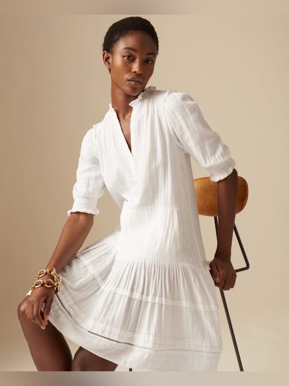ME+EM Cheesecloth Pleat Swing Dress 100% Cotton Size 6 White
